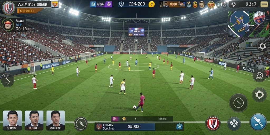 Gameplay ASIA200 yang mendebarkan dan interaktif di lapangan sepak bola.