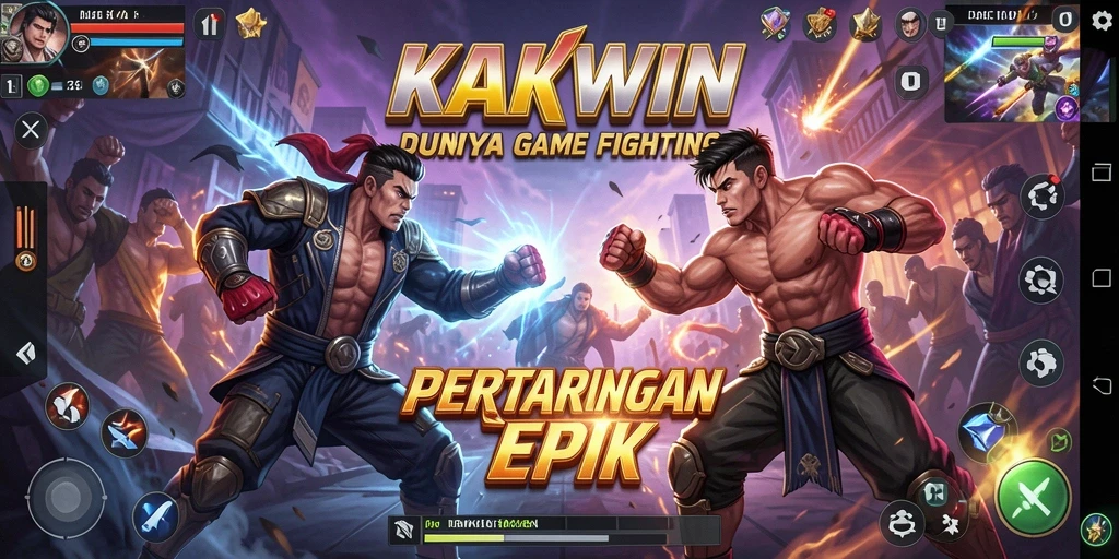 Gameplay dinamis dalam KAKWIN dengan karakter bertarung.